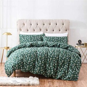pinkmemory green floral duvet cover queen vintage floral bedding set with pillowcases natural 100% cotton zipper closure soft-no filler