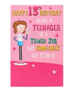 uk greetings 13th birthday card - birthday card 13 year old girl - teenager birthday card, pink|yellow|peach|beige
