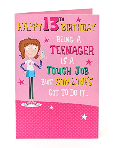 UK Greetings 13th Birthday Card - Birthday Card 13 Year Old Girl - Teenager Birthday Card, pink|yellow|peach|beige