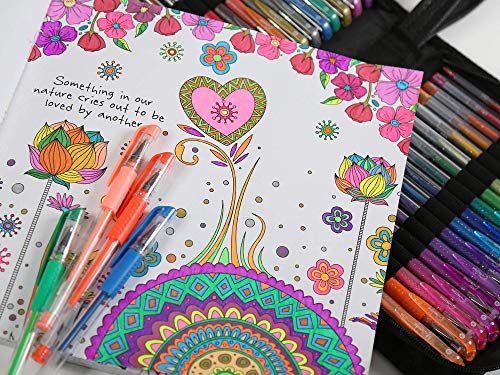 96 Color Artist Gel Pen Set, PU LEATHER TRAVEL CASE AND 48 MATCHING COLOR REFILLS INCLUDED, 48 Ink Gel Pens 24 Glitter 12 Metallic 12 Neon for Adult Coloring Books Drawing Doodling Crafts Journaling