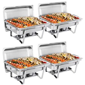 4 pack chafing dish buffet set 8 qt stainless steel complete chafer set catering warmer set with water pan, fuel holder for parties, dinners, catering, buffet and weddings