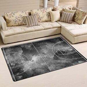 yochoice non-slip area rugs home decor, vintage grunge black basketball court floor mat living room bedroom carpets doormats 60 x 39 inches