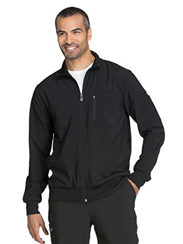 Cherokee Men's Zipper Warm-Up Jacket with Side Panels and Collar Cuffs CK305A, L, Black