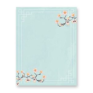 100 stationery writing paper, with cute floral designs perfect for notes or letter writing - cherry blossoms