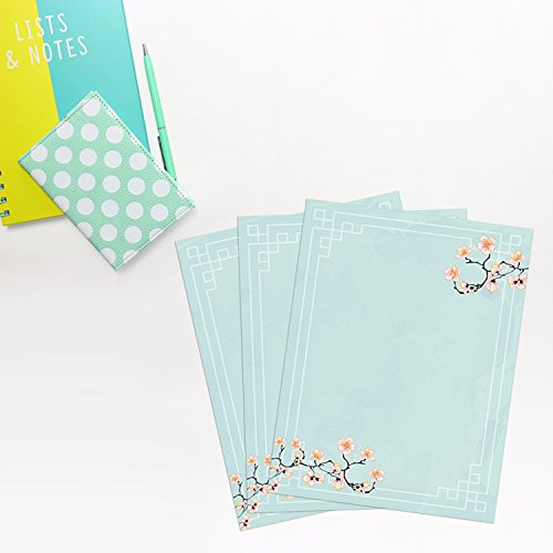 100 Stationery Writing Paper, with Cute Floral Designs Perfect for Notes or Letter Writing - Cherry Blossoms