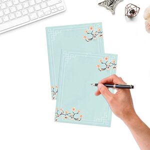 100 Stationery Writing Paper, with Cute Floral Designs Perfect for Notes or Letter Writing - Cherry Blossoms