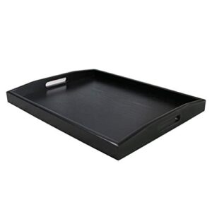 sililun serving tray black large food tray breakfast tray wood butler tray with handle 17.77 x 13.72 x 1.78