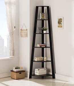 raamzo black finish wood wall corner 5-tier bookshelf bookcase accent etagere