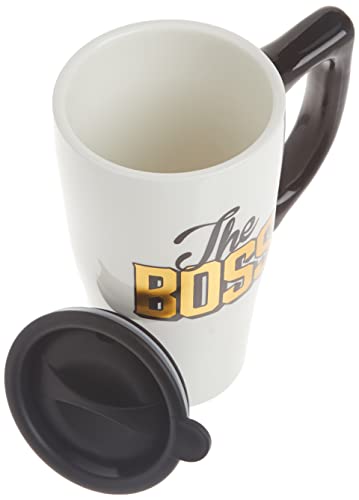 Spoontiques - Ceramic Travel Mugs - The Boss Cup - Hot or Cold Beverages - Gift for Coffee Lovers