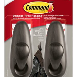 Command Forever Classic Large Metal Wall Hooks, Damage Free Hanging Wall Hooks with Adhesive Strips, No Tools Wall Hooks for Hanging Decorations in Living Spaces, 2 Metal Hooks and 4 Command Strips