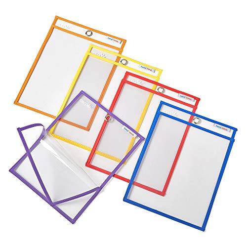 hand2mind Reusable Clear-Vu Dry Erase Pockets for Students, Dry Erase Office Supplies, Teacher Supplies for Classroom, School Supplies, Classroom Supplies (Pack of 5)