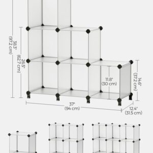 SONGMICS 6 Cube Storage Organizer, DIY Closet Shelf, Plastic Clothes Organizer, Modular Bookcase, 11.8 x 11.8 x 11.8 Inch Cubes, with Feet and Rubber Mallet, White ULPC06W