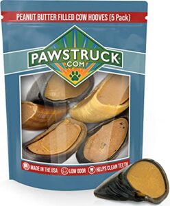 pawstruck cow hooves for dog pet food- peanut butter filled, made in the usa bulk dog dental treats & dog chews beef hoof, american made (5 peanut butter filled hooves), 1.3 pounds