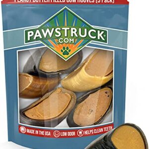 Pawstruck Cow Hooves for Dog Pet Food- Peanut Butter Filled, Made in The USA Bulk Dog Dental Treats & Dog Chews Beef Hoof, American Made (5 Peanut Butter Filled Hooves), 1.3 Pounds