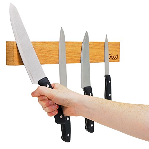 Magnetic Knife Strip w XL 18" Design- Powerful Magnet Wooden Knife Rack for Easy Wall Mounting- Secure your Knives and Utensils and Free Up Space