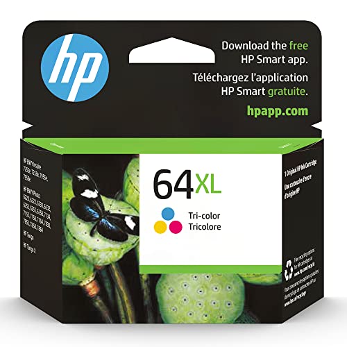 HP 64XL Tri-color High-yield Ink Cartridge | Works with HP ENVY Inspire 7950e; ENVY Photo 6200, 7100, 7800; Tango Series | Eligible for Instant Ink | N9J91AN