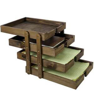mygift 4-tier vintage brown wood expandable paper tray organizer for desk, office desktop file folder, letter, bills, mail holder and stationery tray rack