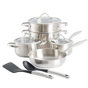 kenmore aiden 10 piece brushed stainless steel pots and pans cookware set with kitchen tools