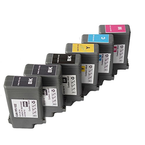 Colour-Store Compatible Replacements for Canon PFI-102 Set of 6 Inkjet Cartridges Includes: 1 PF-102BK Black, 2 PF-102MBK Matte Black, 1 PF-102C Cyan, 1 PFI-102M Magenta, and PFI-102Y Yellow (130 ml)