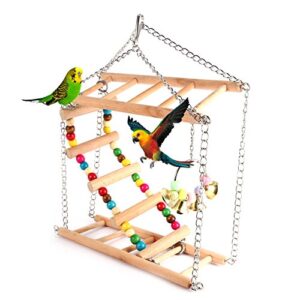 Ladder Bird Toy, Wooden Rainbow Bridge Steps Stairs Climbing Swing Double-Layer Toys for Pet Hamster Parakeet Budgie Cockatiel Trainning