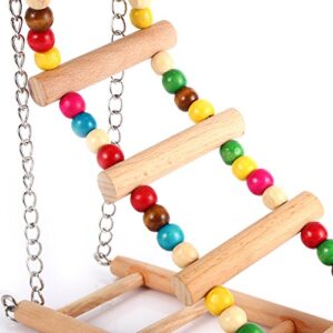 Ladder Bird Toy, Wooden Rainbow Bridge Steps Stairs Climbing Swing Double-Layer Toys for Pet Hamster Parakeet Budgie Cockatiel Trainning