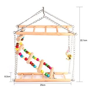 Ladder Bird Toy, Wooden Rainbow Bridge Steps Stairs Climbing Swing Double-Layer Toys for Pet Hamster Parakeet Budgie Cockatiel Trainning