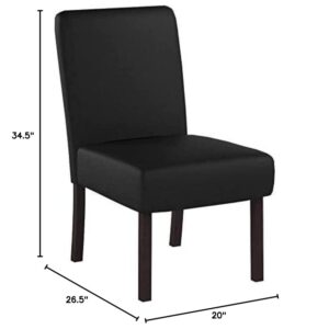 OFM ESS Collection Bonded Leather Executive Armless Guest Chair with Wooden Legs, in Black (ESS-9020-BLK)