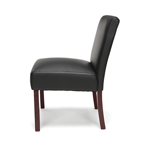 OFM ESS Collection Bonded Leather Executive Armless Guest Chair with Wooden Legs, in Black (ESS-9020-BLK)