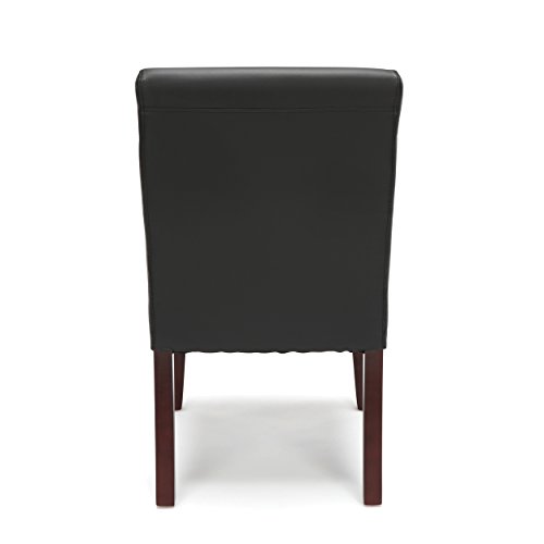 OFM ESS Collection Bonded Leather Executive Armless Guest Chair with Wooden Legs, in Black (ESS-9020-BLK)
