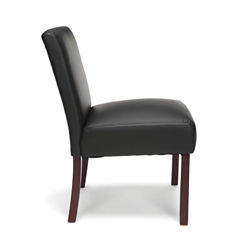 OFM ESS Collection Bonded Leather Executive Armless Guest Chair with Wooden Legs, in Black (ESS-9020-BLK)