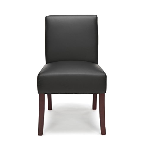 OFM ESS Collection Bonded Leather Executive Armless Guest Chair with Wooden Legs, in Black (ESS-9020-BLK)