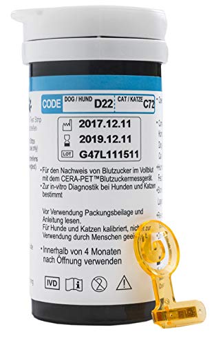 Cera-Pet Pet Blood Glucose Monitoring Kit for Cats & Dogs, Starter Pack, Meter, 25 Strips & Lancets, Lancing Device, Case, Switchable (mg/dL or mmol/L), Pet, Vet Diabetic Supplies