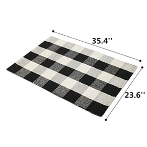 UKELER Buffalo Plaid Rugs 2×3- Cotton Retro Farmhouse Doormat Tartan Checkered Layered Door Mats Outdoor Hand-Woven Washable Throw Rugs for Front Porch/Kitchen/Sink/Bathroom/Entry Way