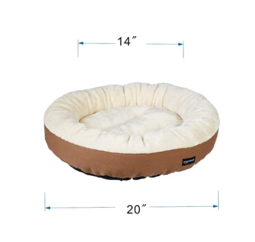 Amazon Basics Round Bolster Pet Bed with Flannel Top, 20-Inch, Brown and Ivory
