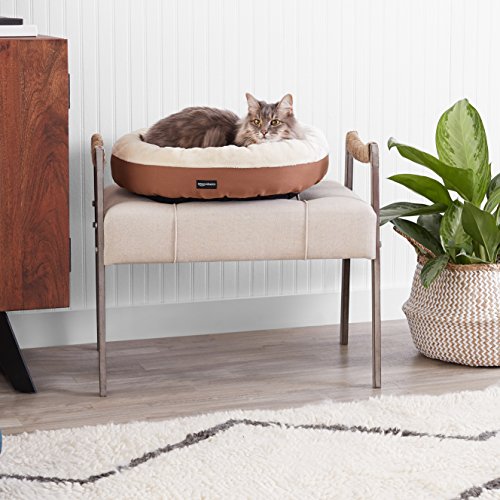 Amazon Basics Round Bolster Pet Bed with Flannel Top, 20-Inch, Brown and Ivory