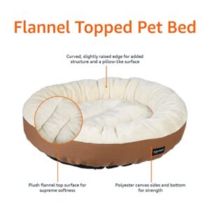 Amazon Basics Round Bolster Pet Bed with Flannel Top, 20-Inch, Brown and Ivory