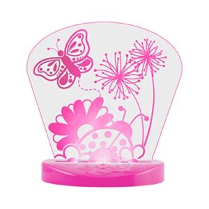 lights by night color-changing table top lamp nightlight, flowers and butterflies, usb powered, 9 multi-colored 3d options, always on/60 minute time-out feature, colorful, pink acrylic base, 32917