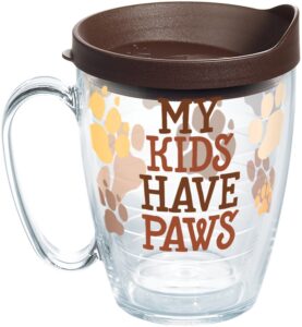 tervis my kids have paws made in usa double walled insulated tumbler travel cup keeps drinks cold & hot, 16oz mug, clear