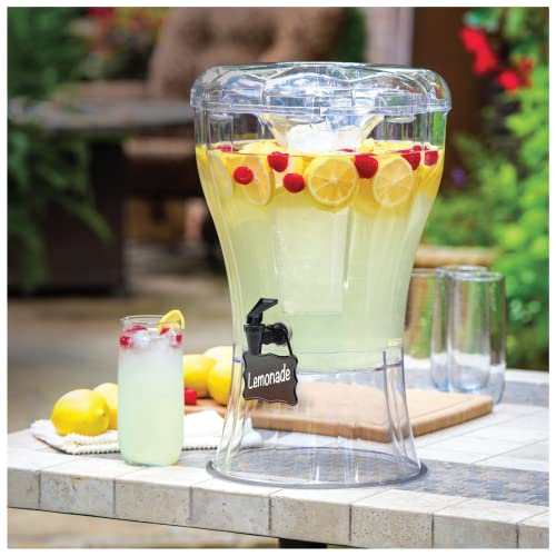 Buddeez 3.5 Gallon Beverage Dispenser - Clear Drink Dispenser, 3.5 Gallon Plastic Beverage Dispenser comes with Stand, Spigot, Ice Cone, Large Punch Dispenser for Parties (Bonus Chalkboard ID Tag)