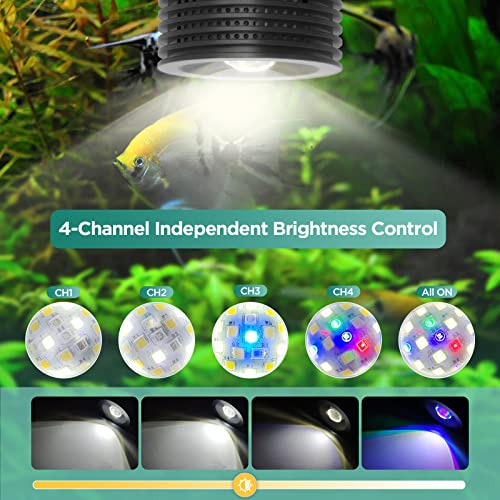 Lominie LED Aquarium Light, 4 Channels Adjustable 6500K Planted Tank Light with Gooseneck for Freshwater Fish Tank Refugium Supports Remote Controller (F20 18W Freshwater)