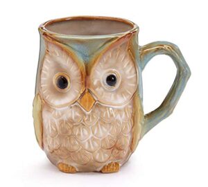 burton & burton 9730074 mug owl coloring printed on surface, 4 1/4" h x 4 3/4" w x 3 1/2" d x 2 1/2" opening. holds 12 oz. , blue/green