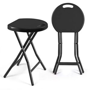 tavr portable folding stool 18.1 inch set of 2 heavy duty fold up stool metal and plastic foldable stool for adults kitchen garden bathroom collapsible round stool,440lbs capacity,black