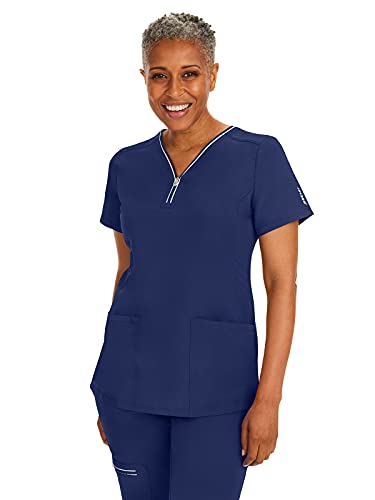 Healing Hands Scrubs top for Women 3 Pocket Zipper Y-Neck Women's Scrub Top Light Breathable Stretch Fabric 2254 Sonia HH360 Navy 2XL