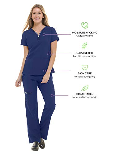 Healing Hands Scrubs top for Women 3 Pocket Zipper Y-Neck Women's Scrub Top Light Breathable Stretch Fabric 2254 Sonia HH360 Navy 2XL