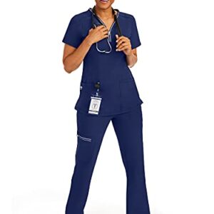 Healing Hands Scrubs top for Women 3 Pocket Zipper Y-Neck Women's Scrub Top Light Breathable Stretch Fabric 2254 Sonia HH360 Navy 2XL