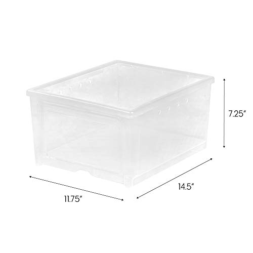 IRIS USA 2 Pack Shoe Storage Box, Clear Plastic Stackable Shoe Organizers for Closet, Space Saving Drop Front Sneaker Containers, Wide