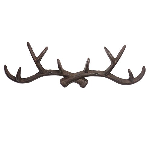 Chocolate 14 inch Vintage Rustic Cast Iron Deer Antlers Coat Rack Key Holder Jewellery Display Rack Bathroom Towels Hanger Rustic Cabin Hanger(with Screws)