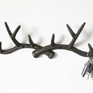 Chocolate 14 inch Vintage Rustic Cast Iron Deer Antlers Coat Rack Key Holder Jewellery Display Rack Bathroom Towels Hanger Rustic Cabin Hanger(with Screws)