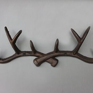 Chocolate 14 inch Vintage Rustic Cast Iron Deer Antlers Coat Rack Key Holder Jewellery Display Rack Bathroom Towels Hanger Rustic Cabin Hanger(with Screws)