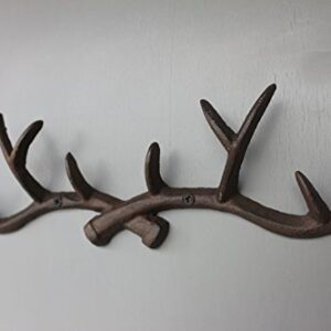 Chocolate 14 inch Vintage Rustic Cast Iron Deer Antlers Coat Rack Key Holder Jewellery Display Rack Bathroom Towels Hanger Rustic Cabin Hanger(with Screws)